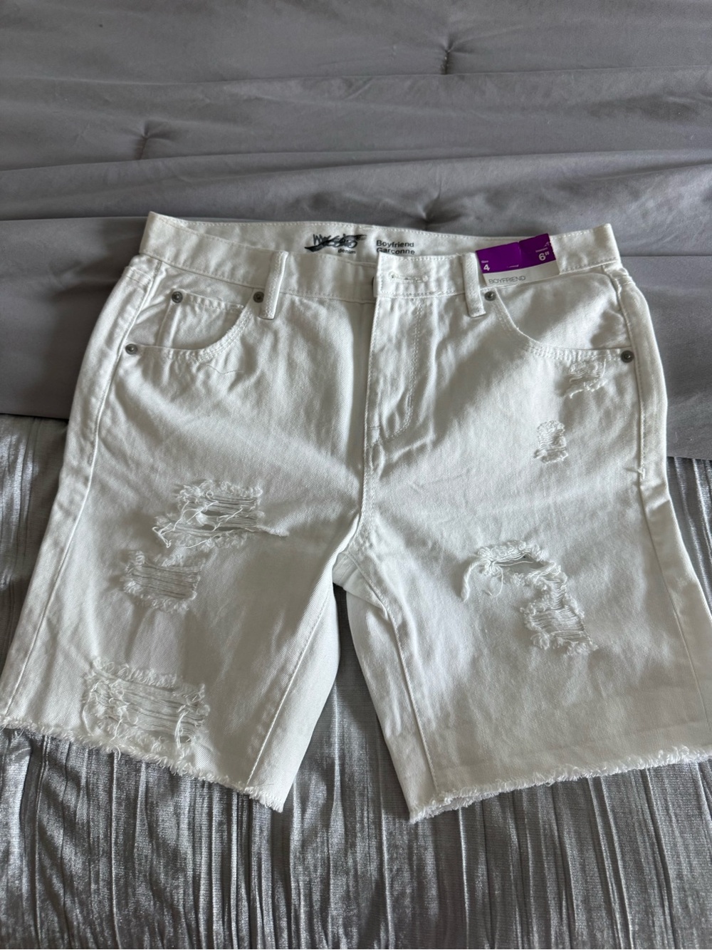 Distressed White Women’s Denim Shorts